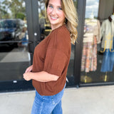 The Ella Knit Sweater Top - Brown-230 Sweaters/Cardis-JODIFL-July & June Women's Fashion Boutique Located in San Antonio, Texas