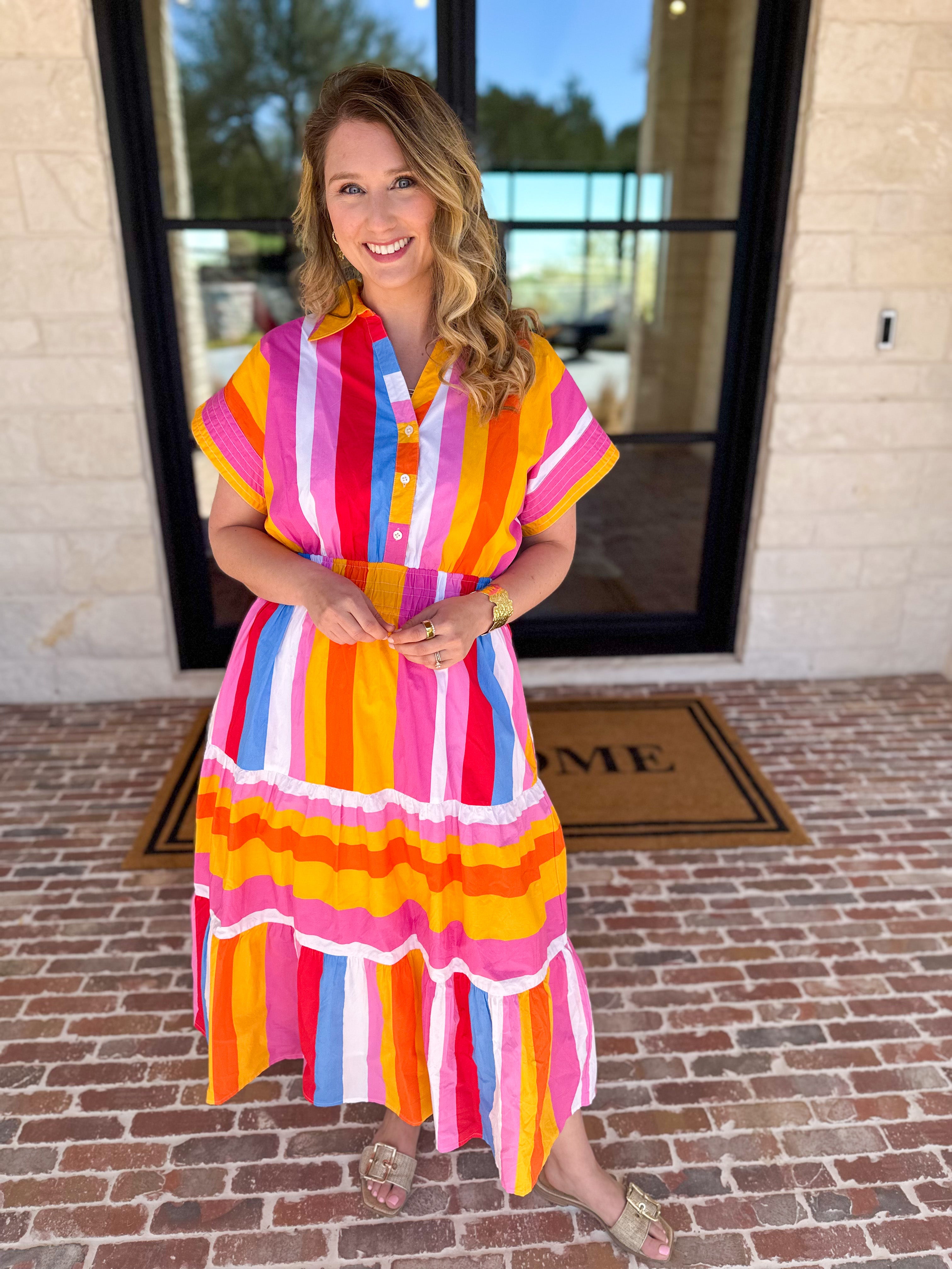 THML - Party Stripe Midi Dress-500 Midi-THML-July & June Women's Fashion Boutique Located in San Antonio, Texas