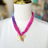 Scarf Necklace - Purple, Pink, Blue Butterfly-110 Jewelry & Hair-HART DESIGNS-July & June Women's Fashion Boutique Located in San Antonio, Texas