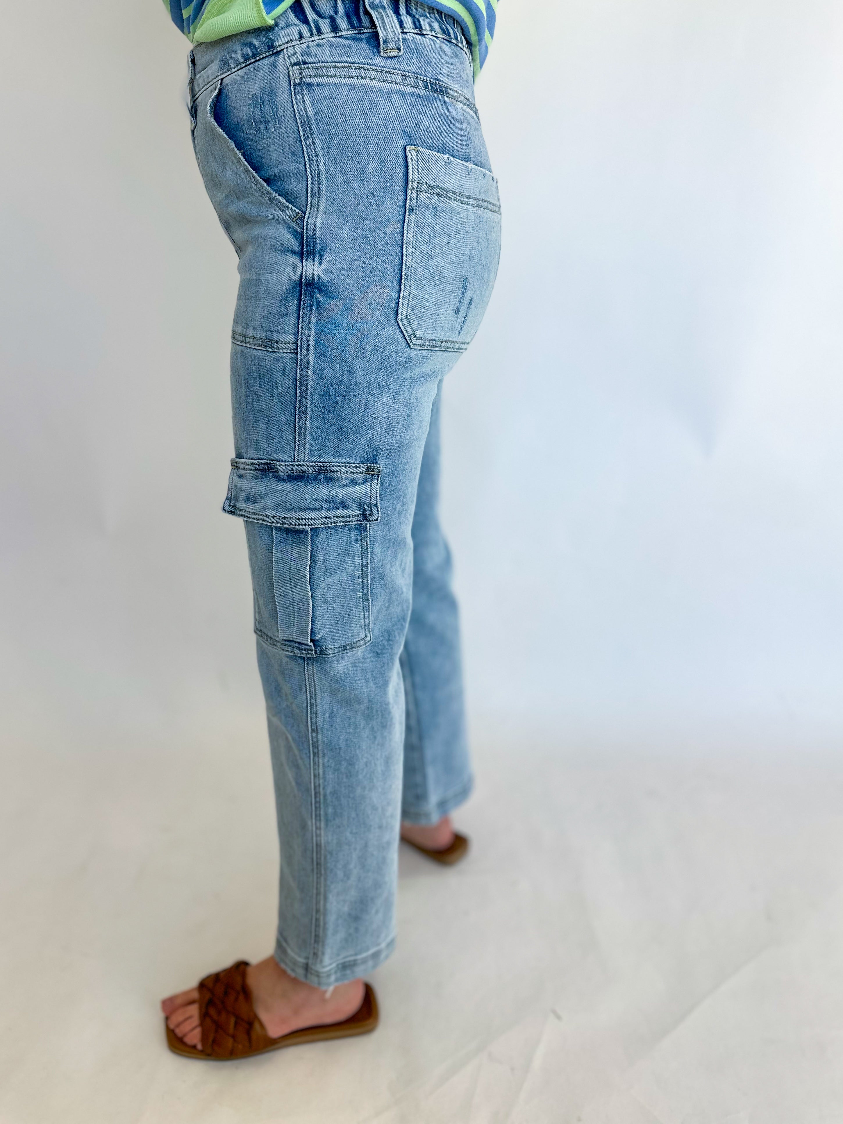 Vervet - Super High Rise Cargo Jeans-400 Pants-VEVERT BY FLYING MONKEY-July & June Women's Fashion Boutique Located in San Antonio, Texas