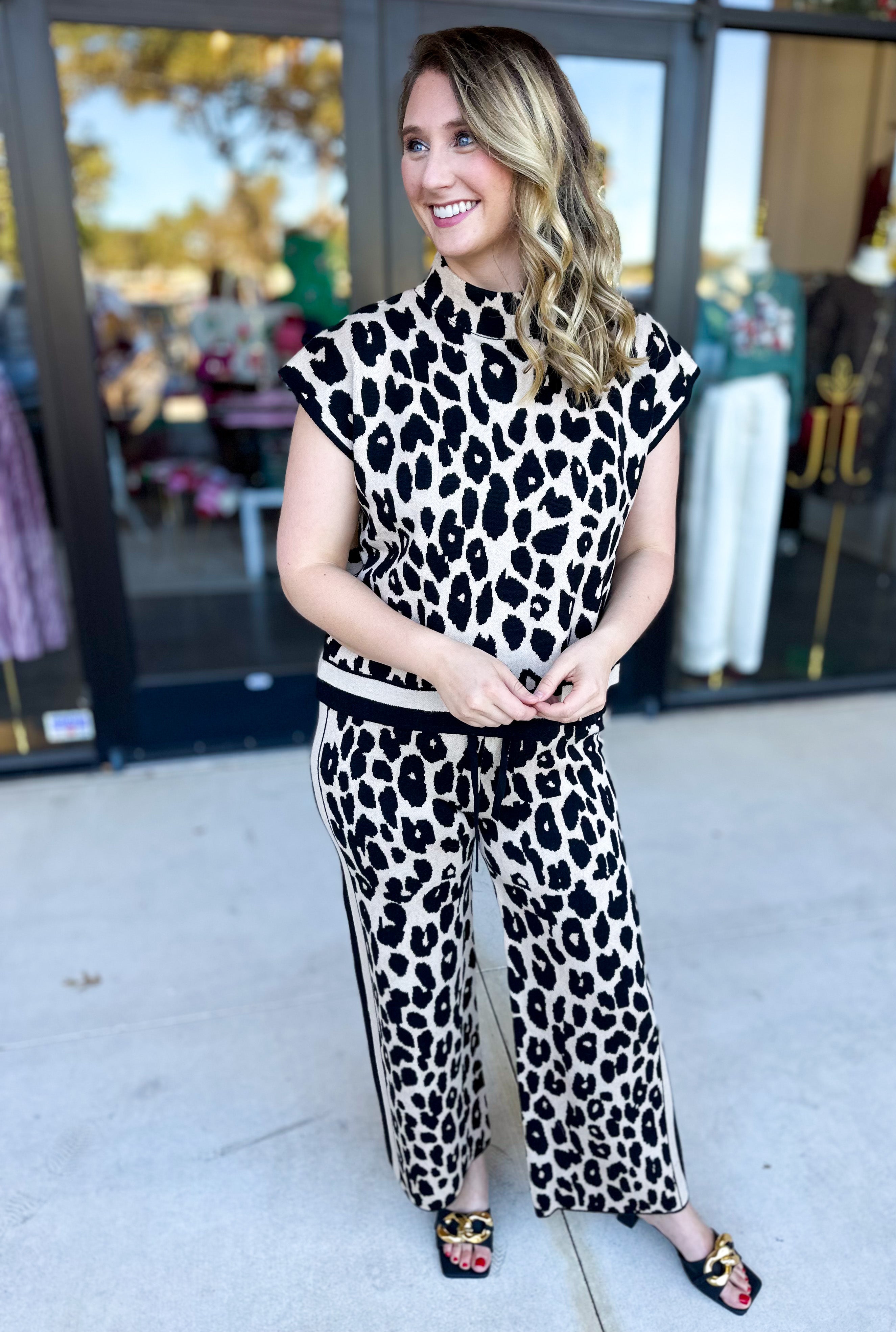 Luxurious Cheetah Knit Pant Set-300 Athleisure/Lounge-ENTRO-July & June Women's Fashion Boutique Located in San Antonio, Texas