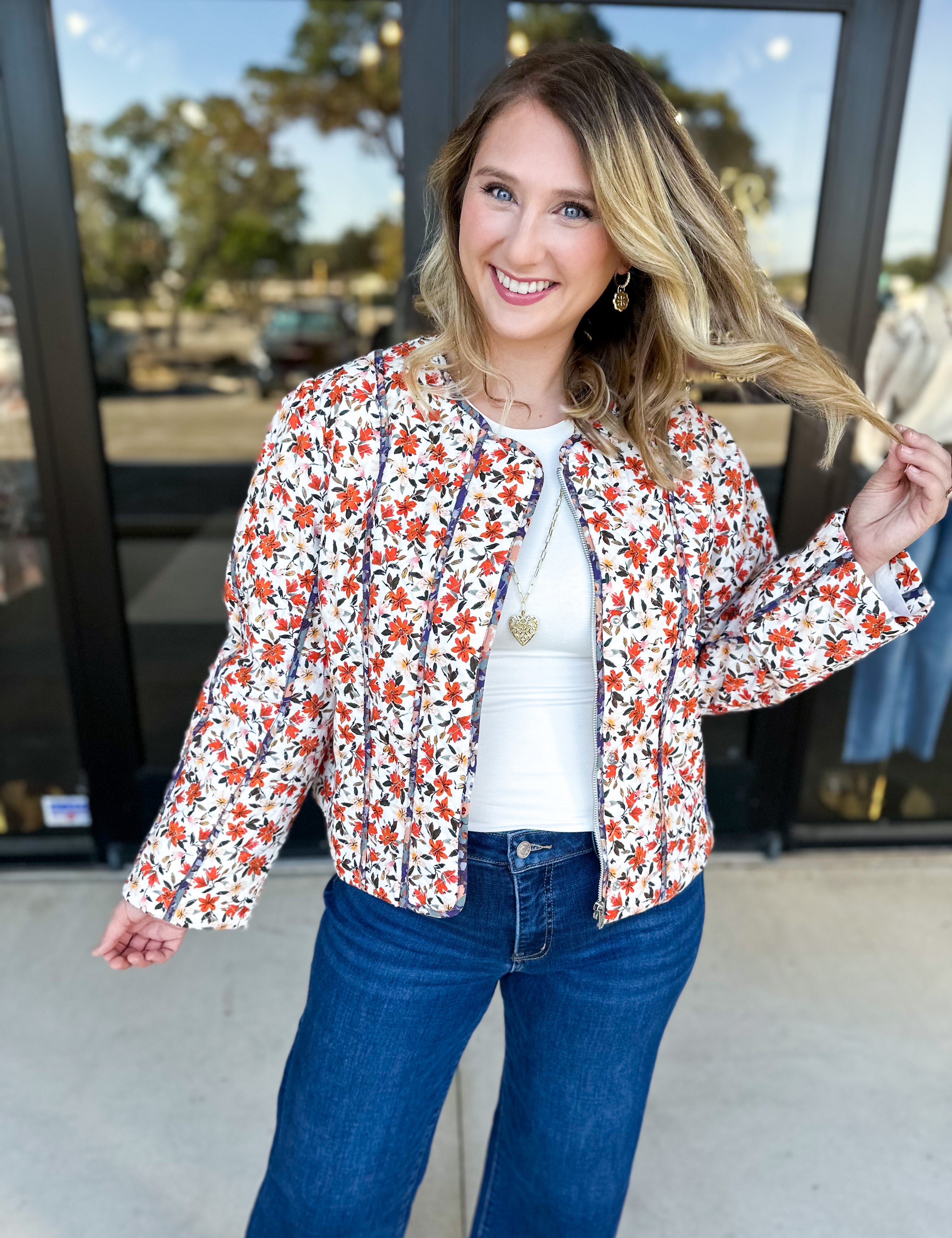 Harvest Floral Quilted Jacket-600 Outerwear-FATE-July & June Women's Fashion Boutique Located in San Antonio, Texas