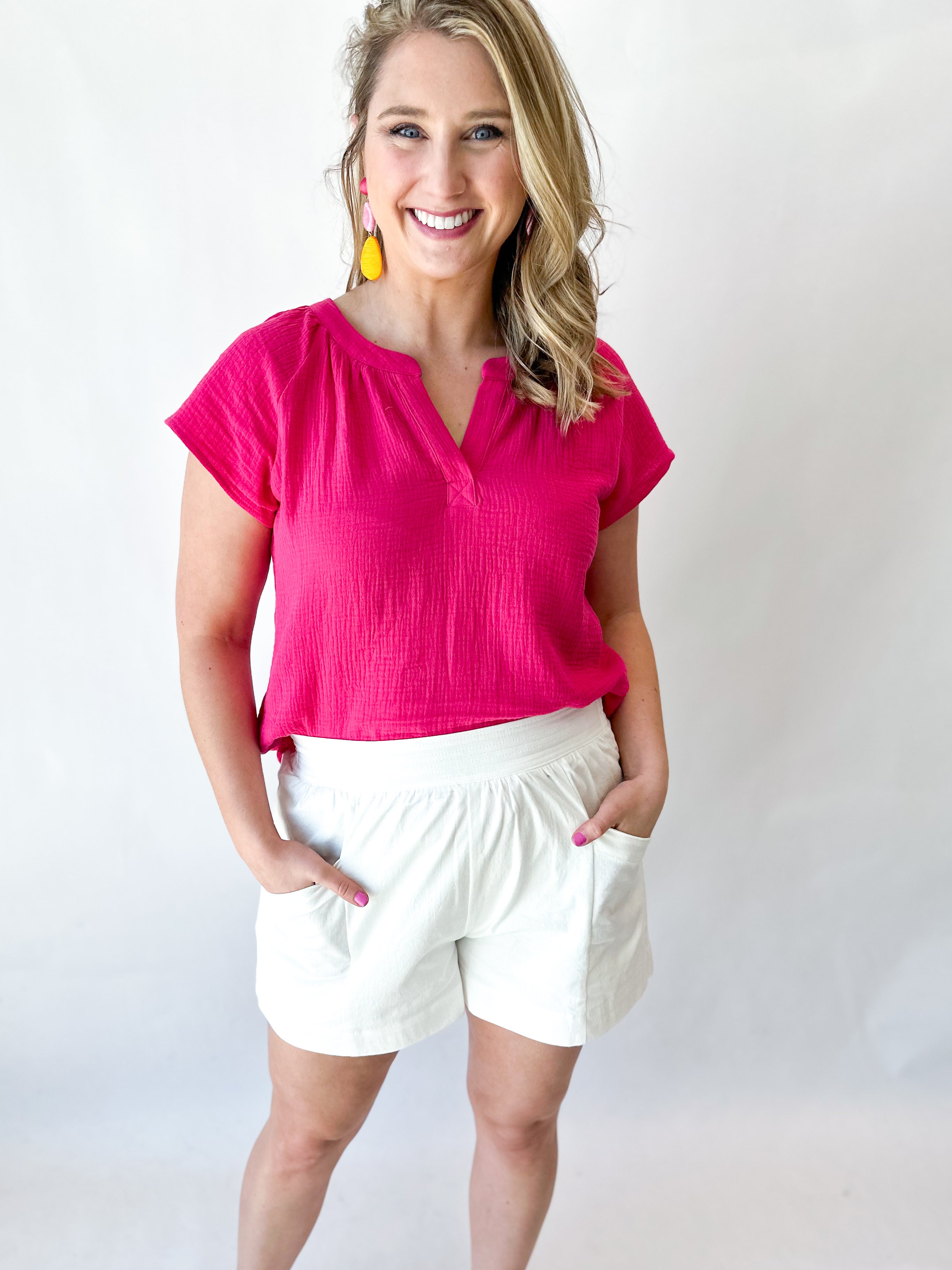 Classic Gauze Blouse - Pink-200 Fashion Blouses-TCEC-July & June Women's Fashion Boutique Located in San Antonio, Texas