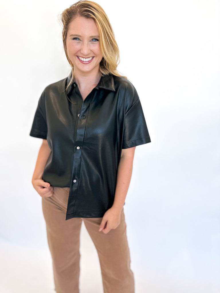 Street Chic Faux Leather Top- Black-200 Fashion Blouses-OLIVACEOUS-July & June Women's Fashion Boutique Located in San Antonio, Texas