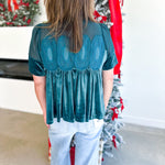 Lace Details Velvet Blouse - Teal-200 Fashion Blouses-FATE-July & June Women's Fashion Boutique Located in San Antonio, Texas
