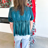 Lace Details Velvet Blouse - Teal-200 Fashion Blouses-FATE-July & June Women's Fashion Boutique Located in San Antonio, Texas