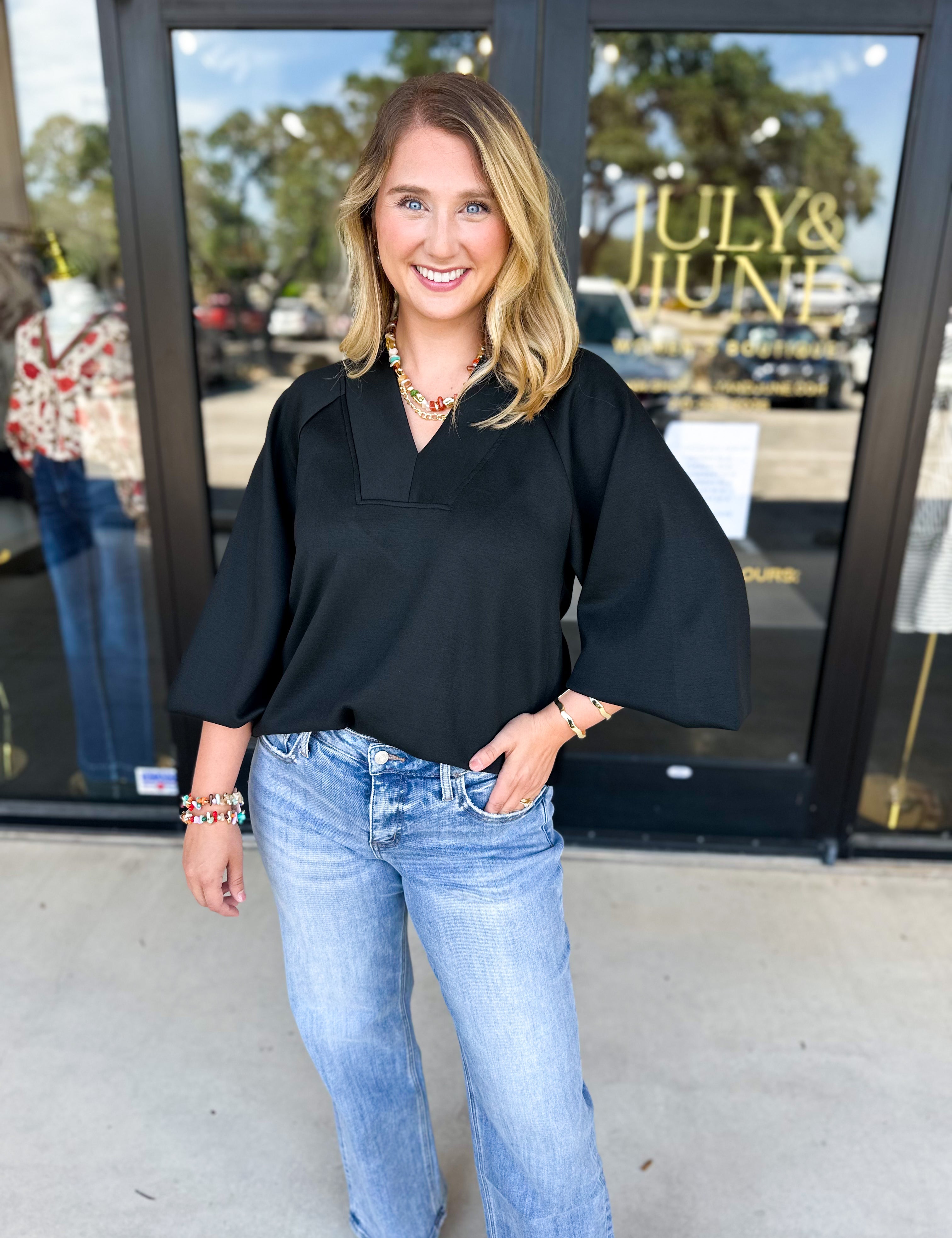 Everyday Comfy Long Sleeve - Black-210 Casual Blouses-JODIFL-July & June Women's Fashion Boutique Located in San Antonio, Texas