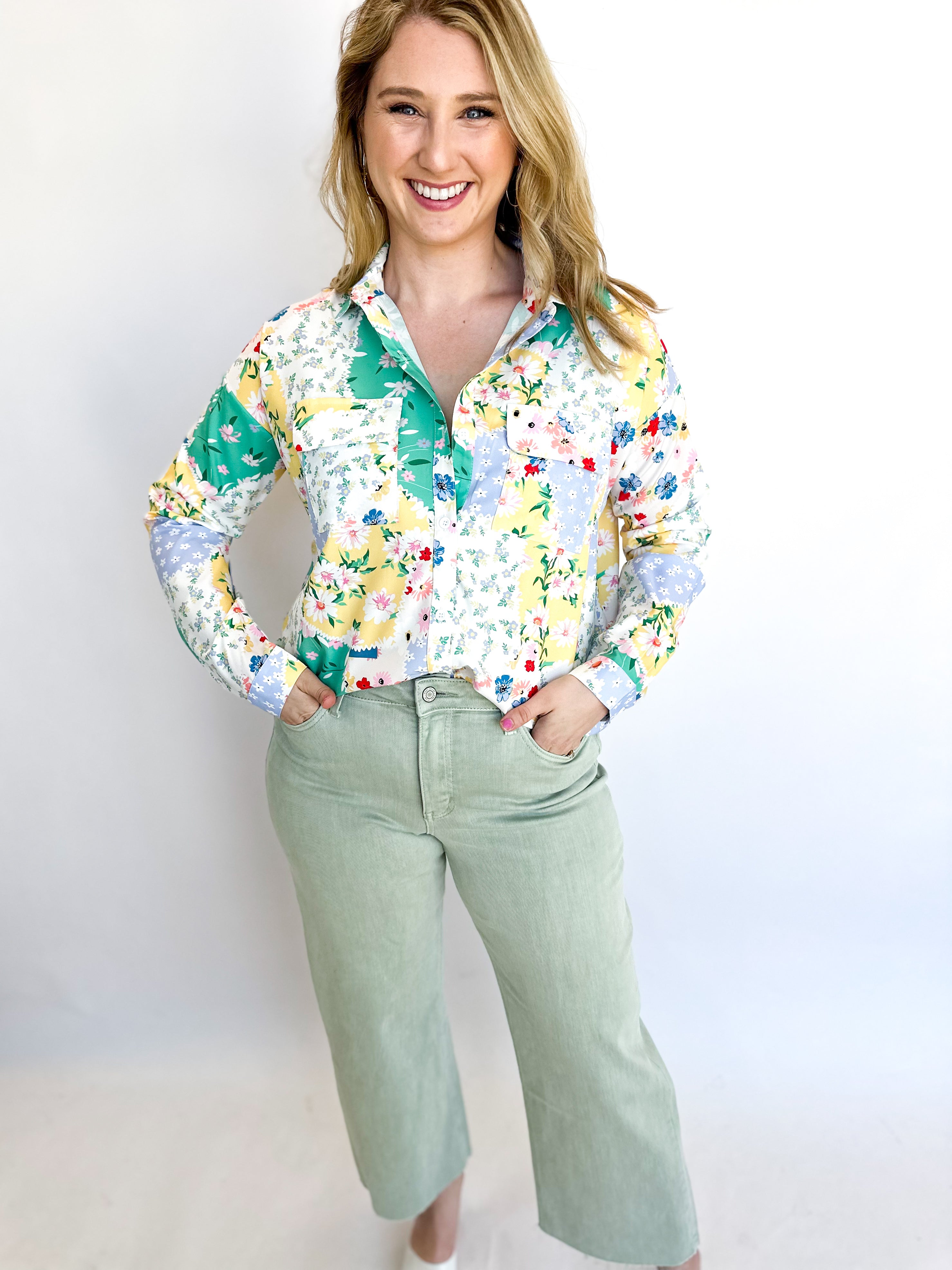 Spring Is Blooming Button Down Blouse-200 Fashion Blouses-FATE-July & June Women's Fashion Boutique Located in San Antonio, Texas