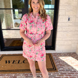 Pink Floral Denim Mini Dress-510 Mini-FATE-July & June Women's Fashion Boutique Located in San Antonio, Texas