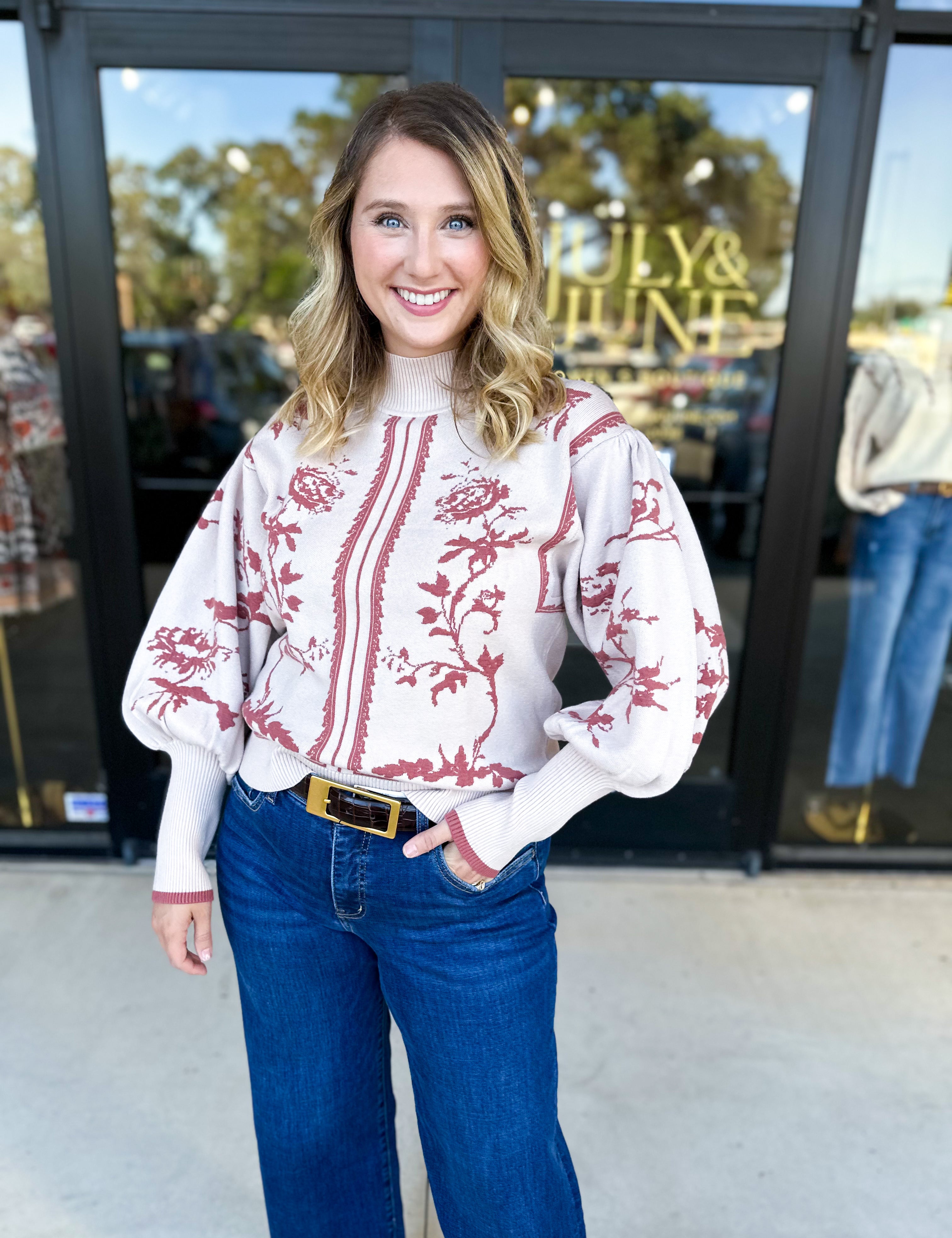 The Vintage Floral Sweater - Cream-230 Sweaters/Cardis-FATE-July & June Women's Fashion Boutique Located in San Antonio, Texas