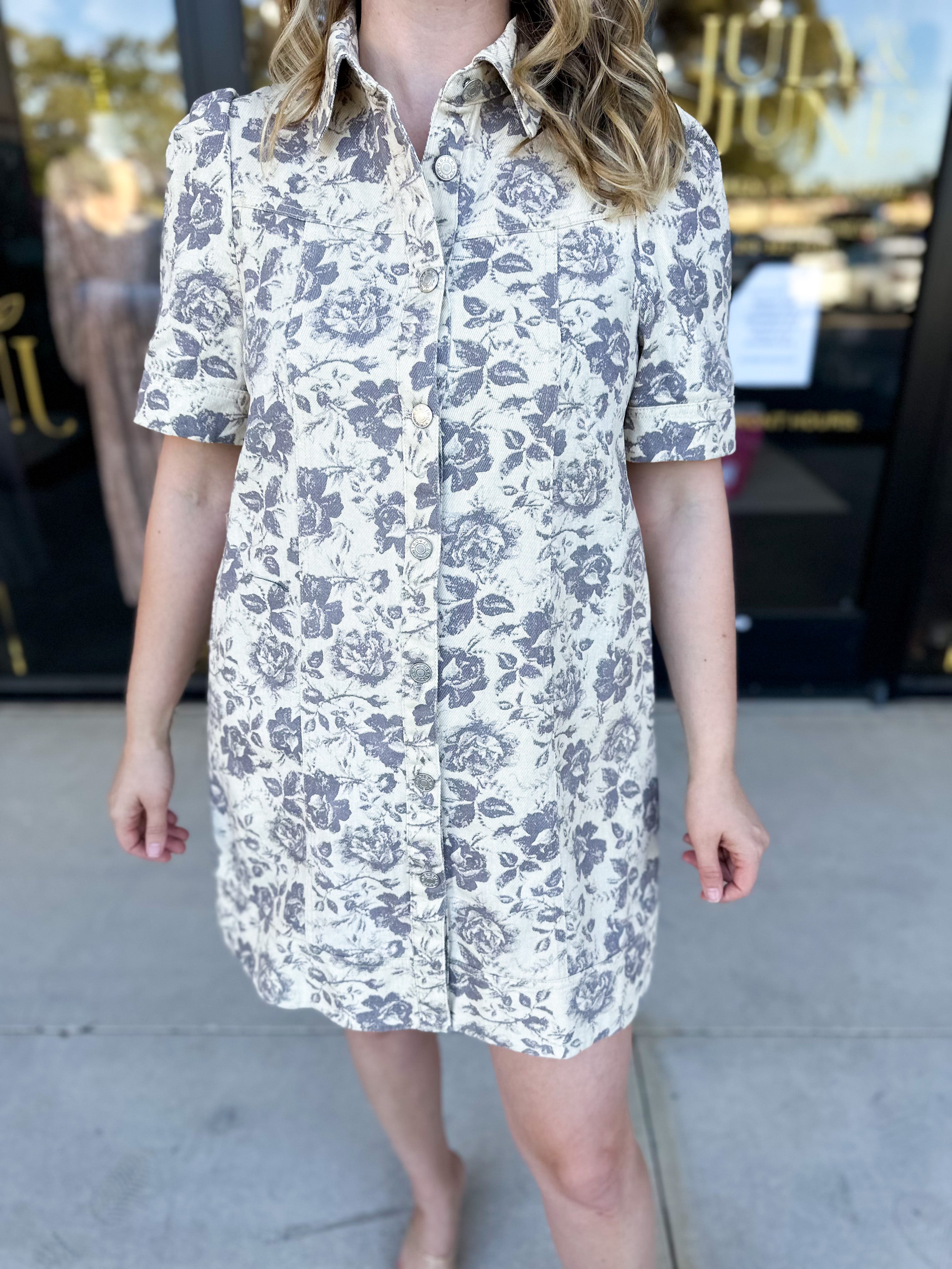 The Rosie Denim Mini Dress - Taupe-510 Mini-ENTRO-July & June Women's Fashion Boutique Located in San Antonio, Texas