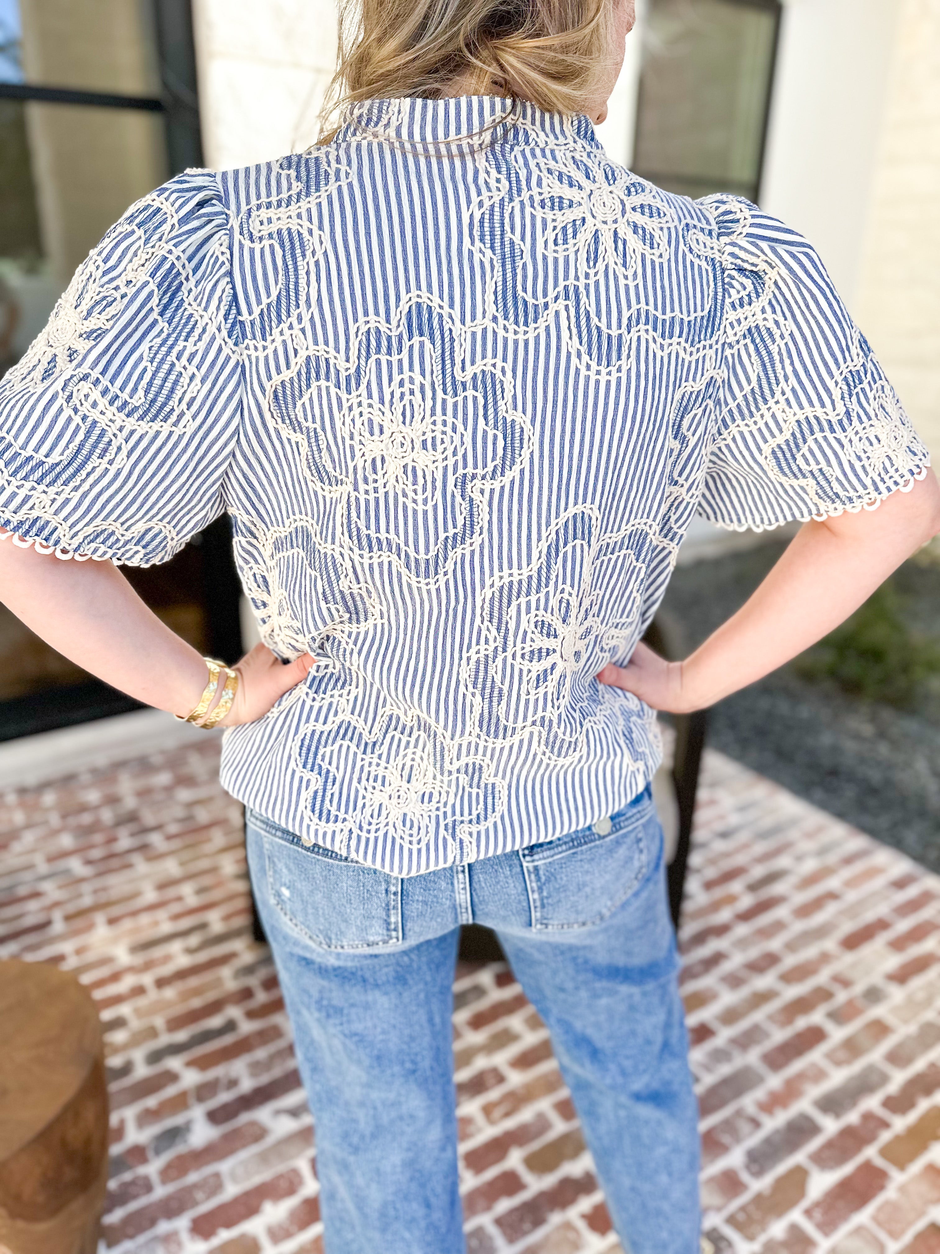THML - Blue Skies Embroidered Blouse-510 Mini-THML-July & June Women's Fashion Boutique Located in San Antonio, Texas