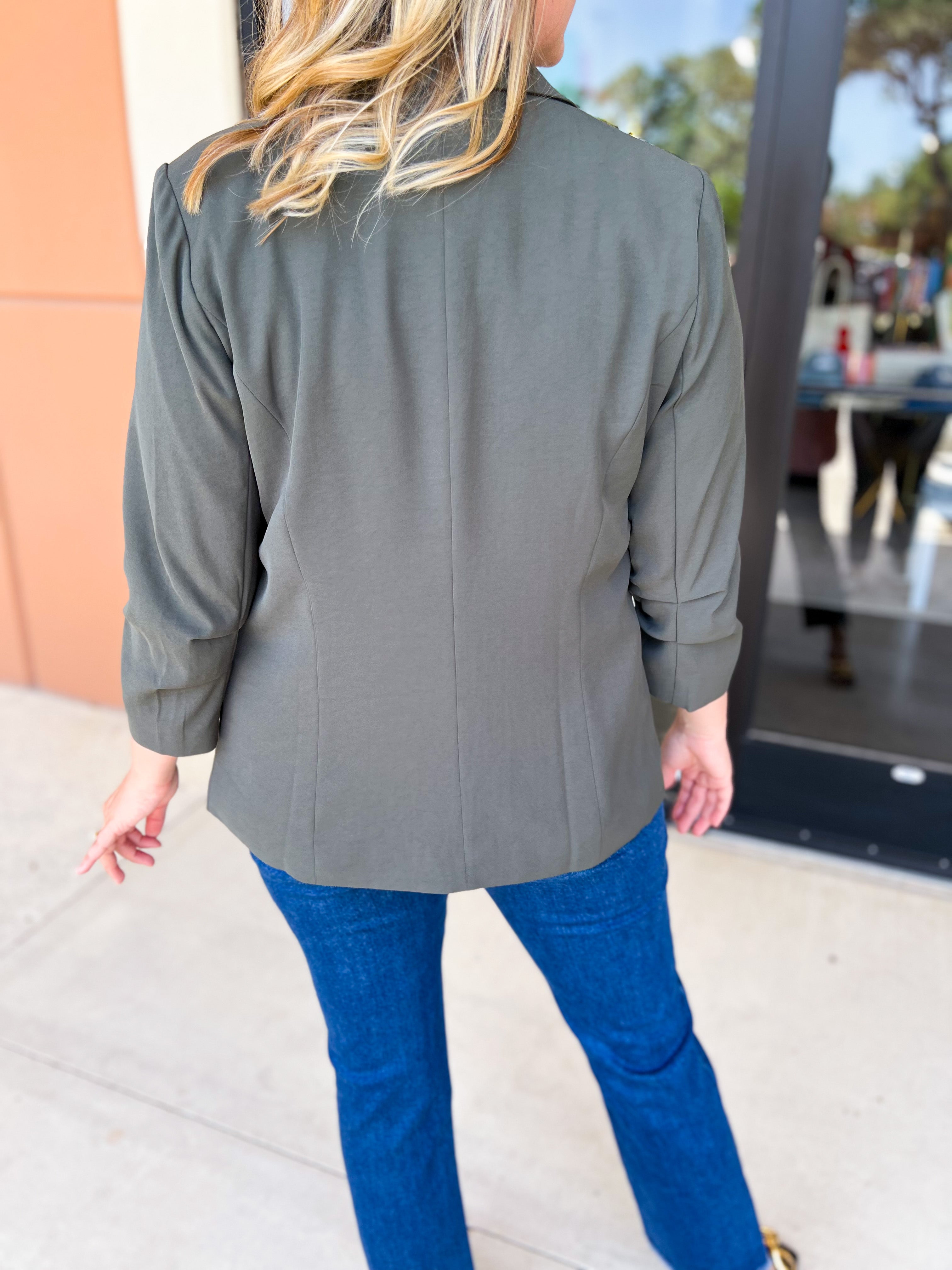 The Blair Blazer - Olive-600 Outerwear-SKIES ARE BLUE-July & June Women's Fashion Boutique Located in San Antonio, Texas