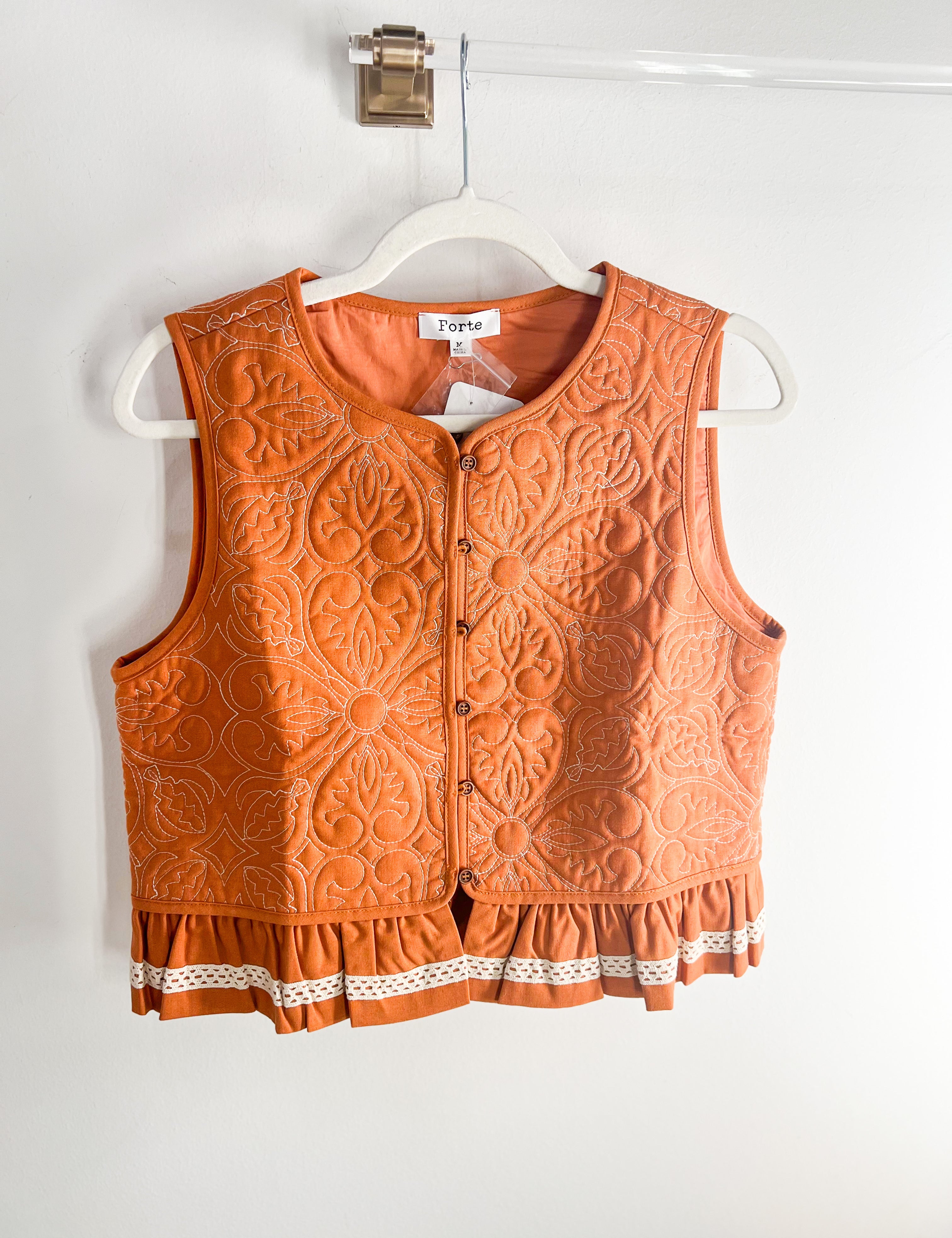 Copper Quilted Vest-600 Outerwear-LISTICLE-July & June Women's Fashion Boutique Located in San Antonio, Texas