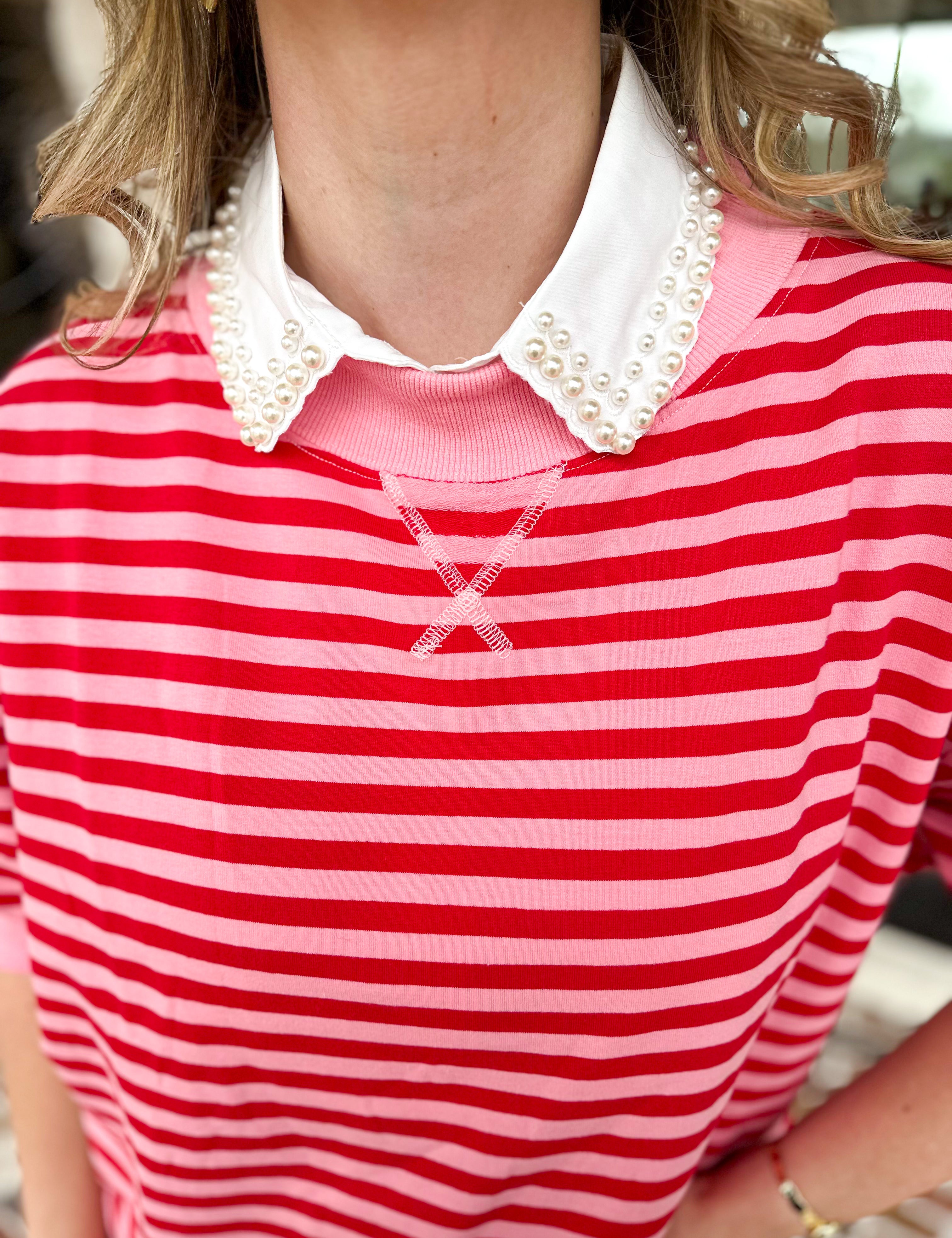 Faux Collar - White Pearl-200 Fashion Blouses-Giddy Up Glamour-July & June Women's Fashion Boutique Located in San Antonio, Texas