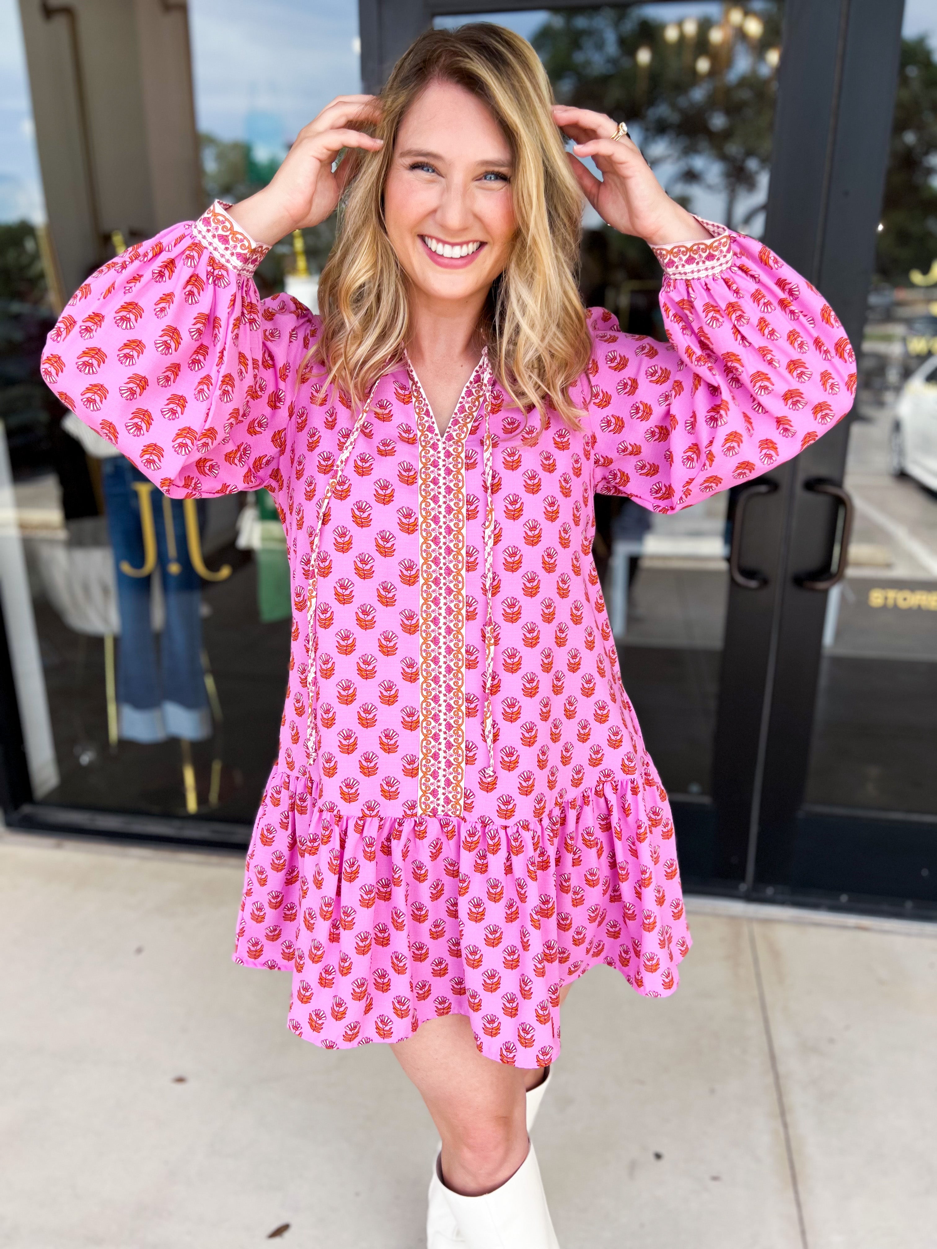 Mary Square - Pink Natasha Mini Dress-510 Mini-MARY SQUARE-July & June Women's Fashion Boutique Located in San Antonio, Texas