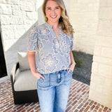THML - Blue Skies Embroidered Blouse-510 Mini-THML-July & June Women's Fashion Boutique Located in San Antonio, Texas