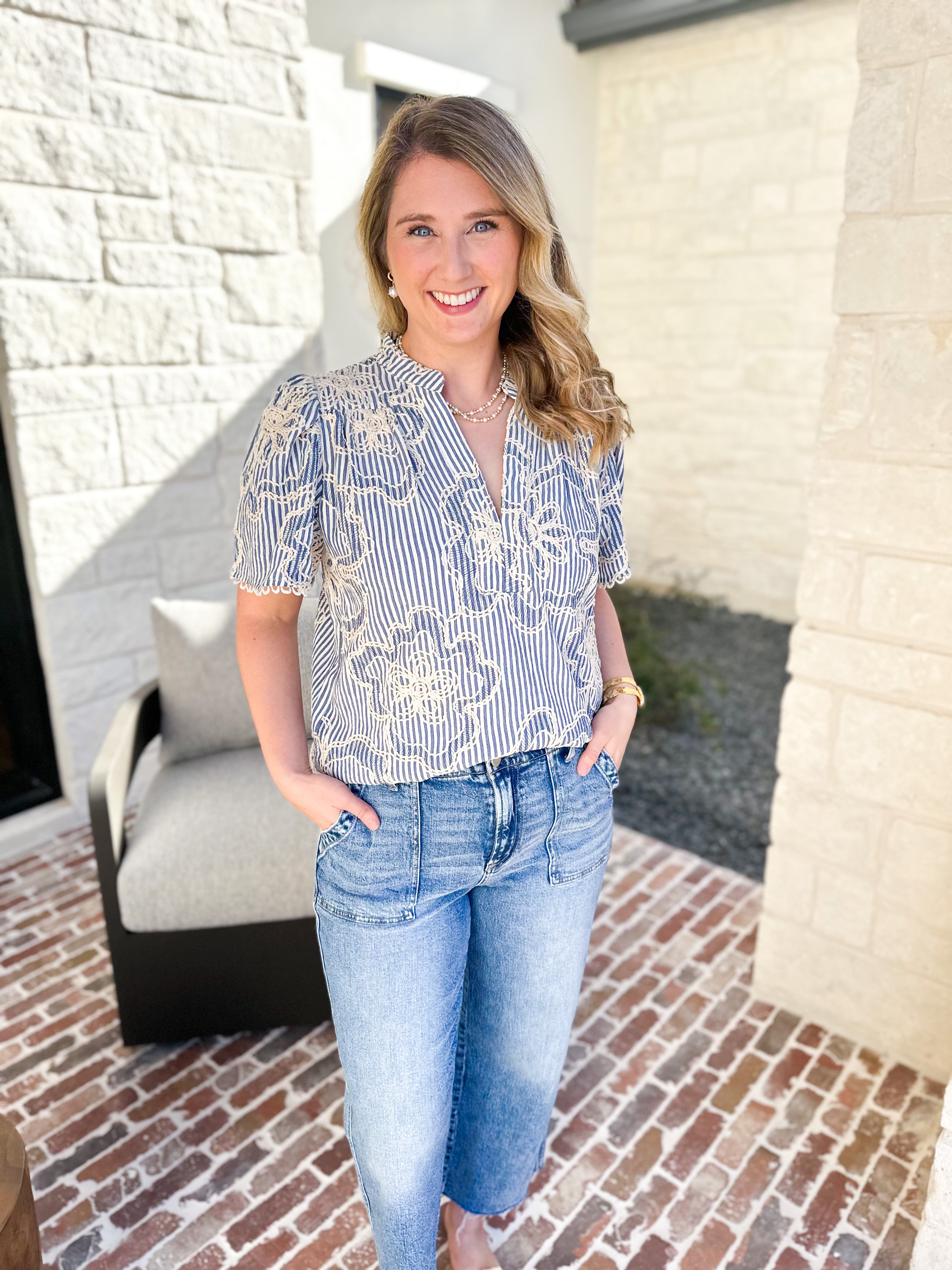 THML - Blue Skies Embroidered Blouse-510 Mini-THML-July & June Women's Fashion Boutique Located in San Antonio, Texas