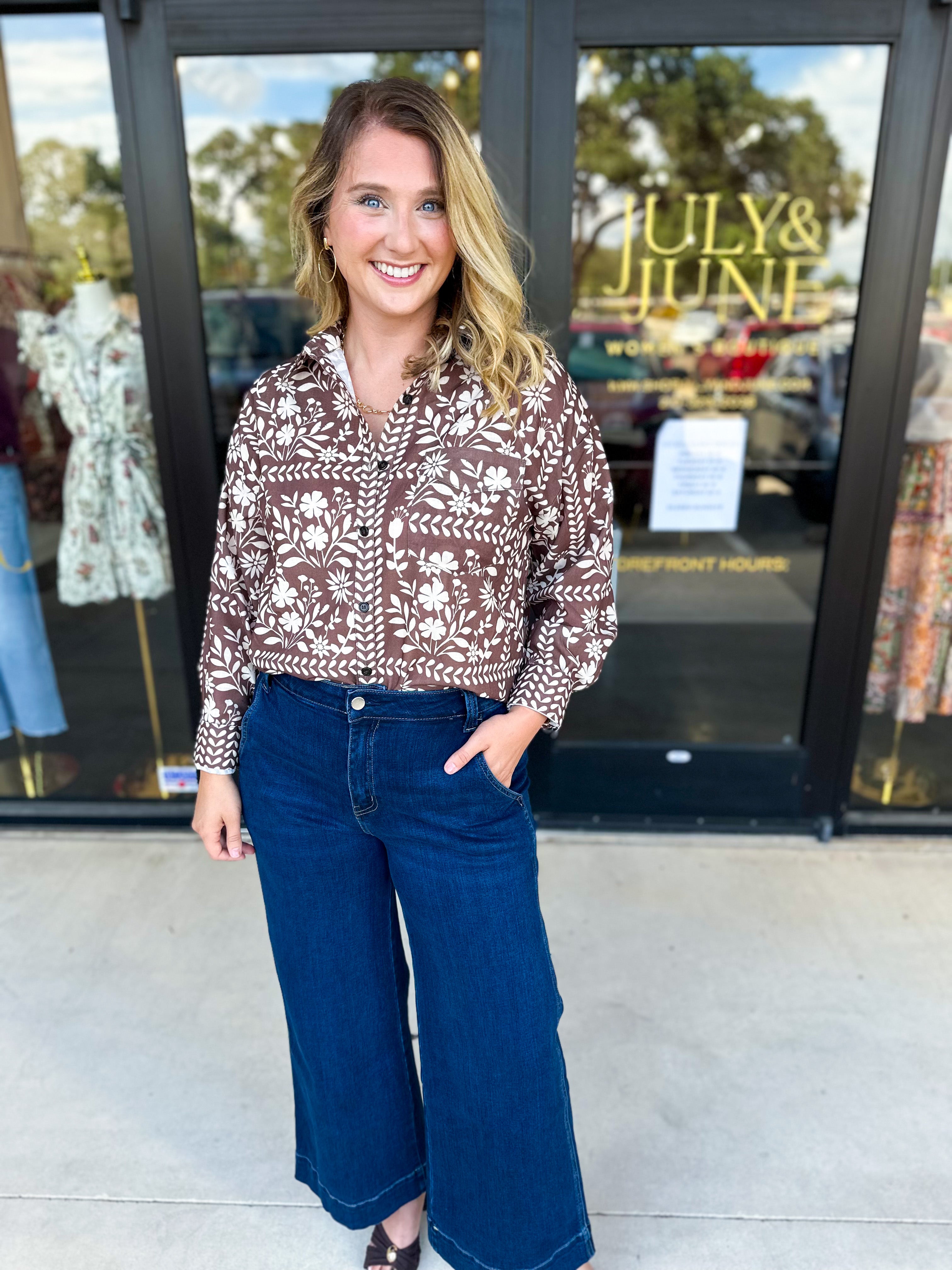 The Wrenlee Blouse - Chocolate Brown-200 Fashion Blouses-POLOGRAM-July & June Women's Fashion Boutique Located in San Antonio, Texas