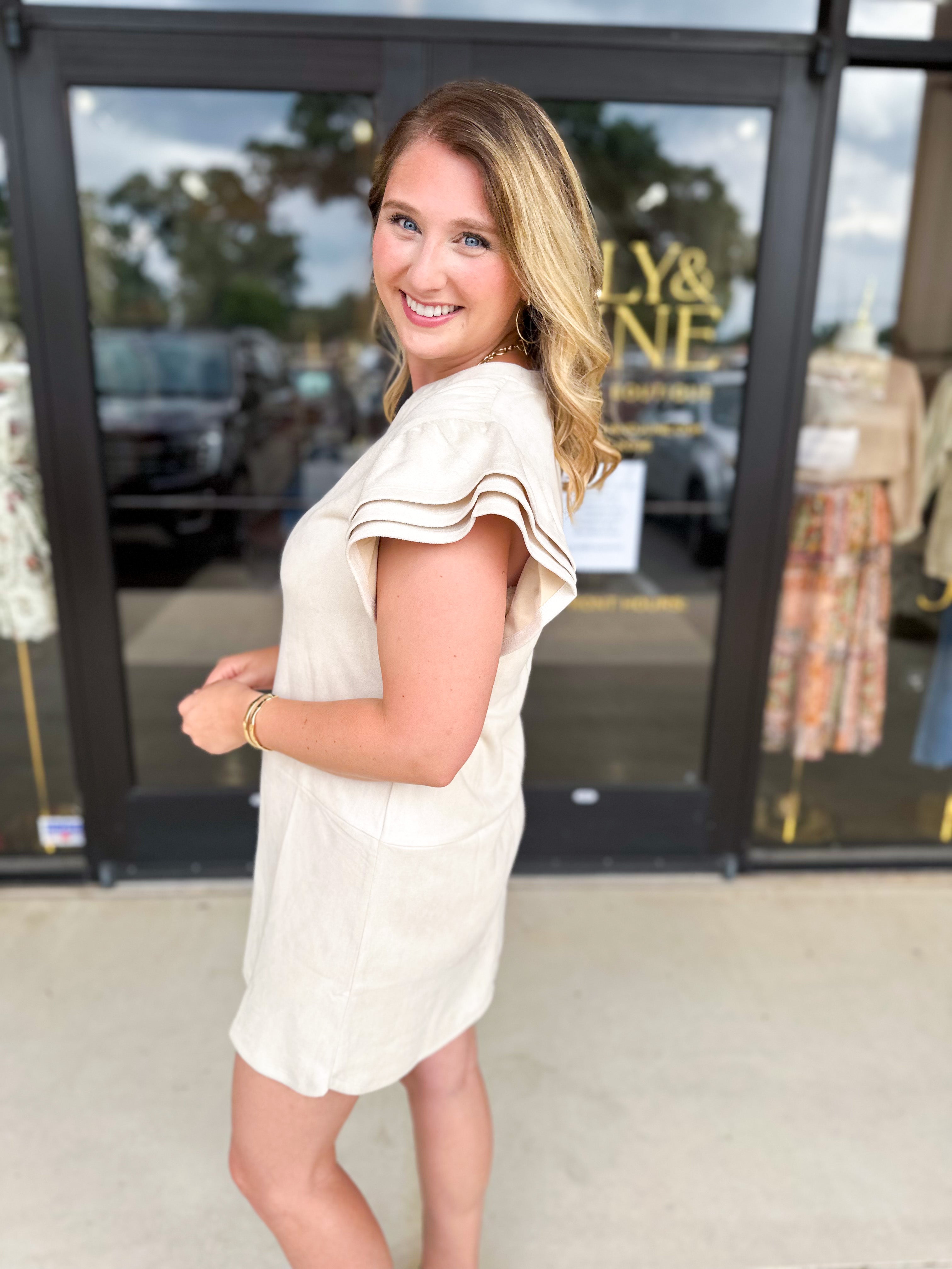 THML - Cream Suede Mini Dress-510 Mini-THML-July & June Women's Fashion Boutique Located in San Antonio, Texas