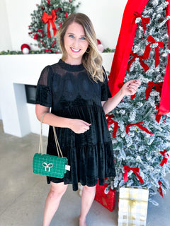 Lace Details Velvet Mini Dress - Black-510 Mini-FATE-July & June Women's Fashion Boutique Located in San Antonio, Texas