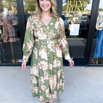 Fall Meadows Midi Dress - Olive-500 Midi-ENTRO-July & June Women's Fashion Boutique Located in San Antonio, Texas