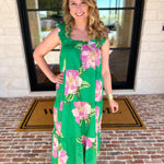 THML - Kelly Green Floral Tiered Midi Dress-500 Midi-THML-July & June Women's Fashion Boutique Located in San Antonio, Texas