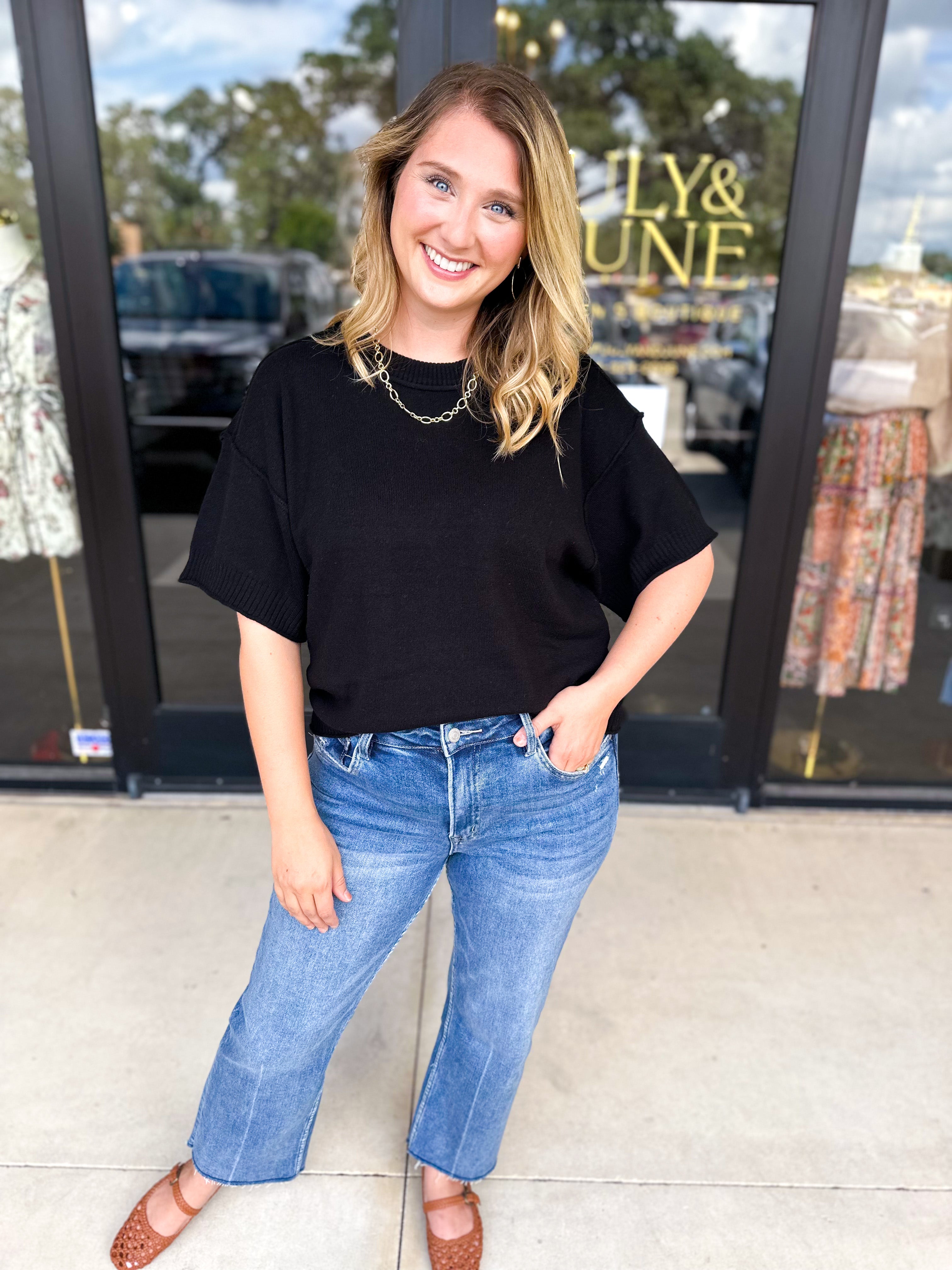 The Ella Knit Sweater Top - Black-230 Sweaters/Cardis-JODIFL-July & June Women's Fashion Boutique Located in San Antonio, Texas