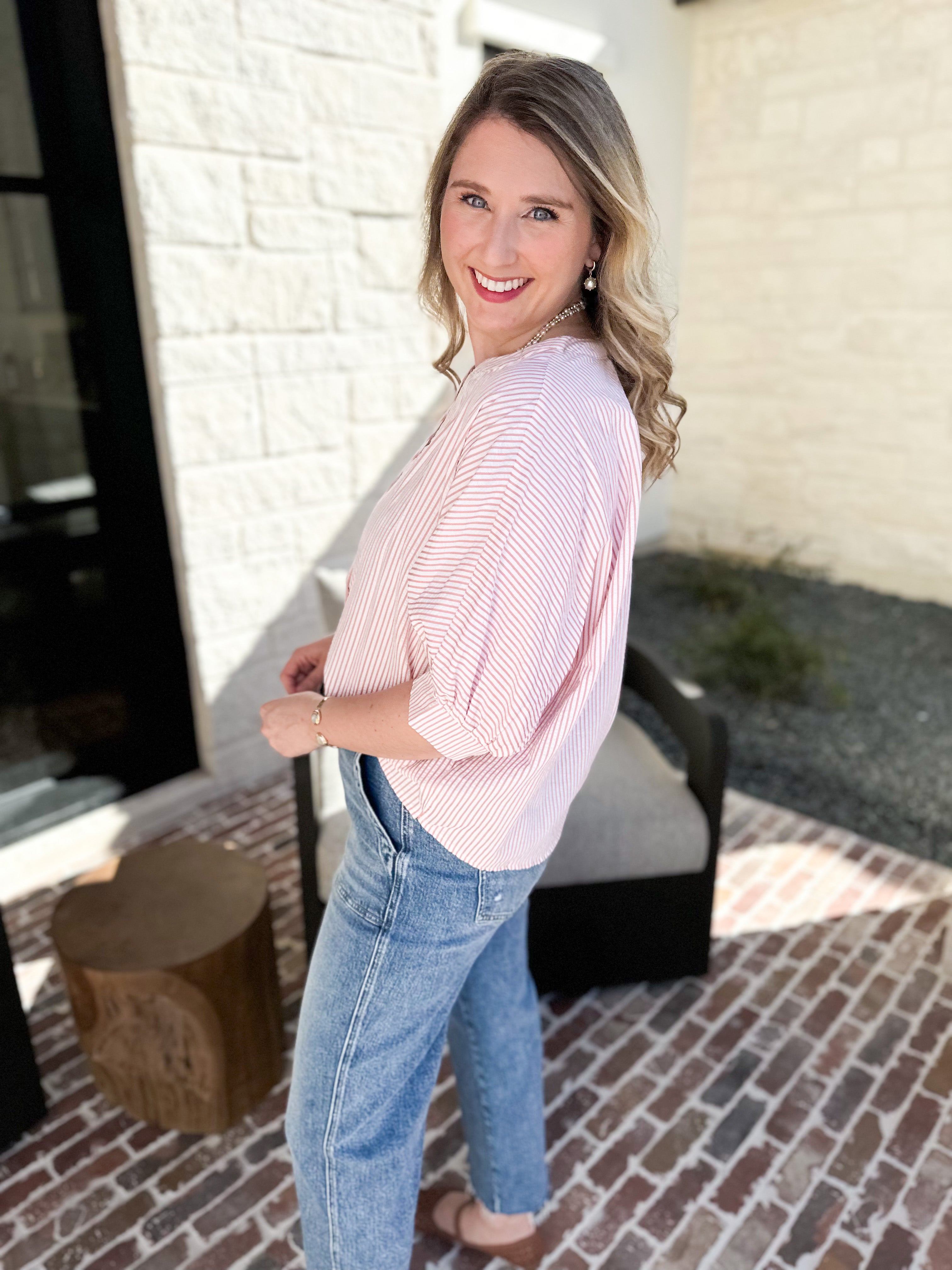 Stripe Dolman Blouse - Pink-200 Fashion Blouses-ALLIE ROSE-July & June Women's Fashion Boutique Located in San Antonio, Texas