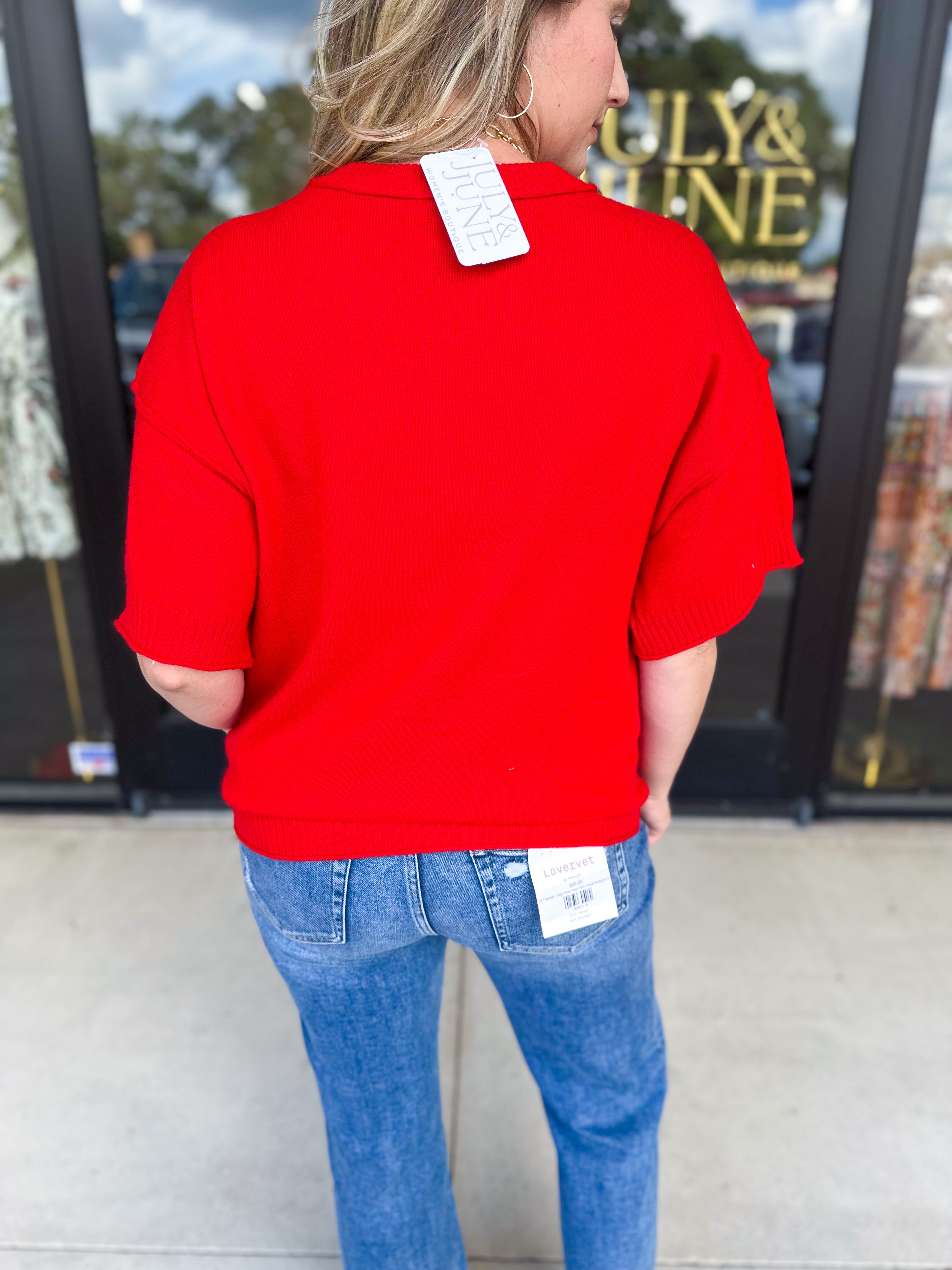 The Ella Knit Sweater Top - Red-230 Sweaters/Cardis-JODIFL-July & June Women's Fashion Boutique Located in San Antonio, Texas
