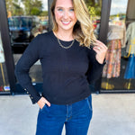 Long Sleeve Sweater Top - Black-230 Sweaters/Cardis-ENTRO-July & June Women's Fashion Boutique Located in San Antonio, Texas