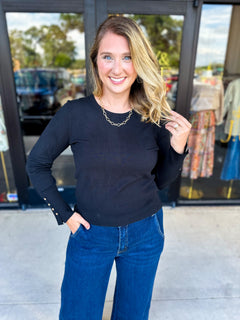 Long Sleeve Sweater Top - Black-230 Sweaters/Cardis-ENTRO-July & June Women's Fashion Boutique Located in San Antonio, Texas