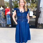 Denim Sweetheart Midi Dress-500 Midi-FATE-July & June Women's Fashion Boutique Located in San Antonio, Texas