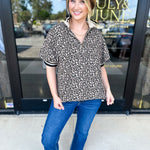 Zip Up Cheetah Top-200 Fashion Blouses-ENTRO-July & June Women's Fashion Boutique Located in San Antonio, Texas