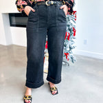 Vervet - High Rise Black Cuffed Wide Leg Jeans-400 Pants-VEVERT BY FLYING MONKEY-July & June Women's Fashion Boutique Located in San Antonio, Texas