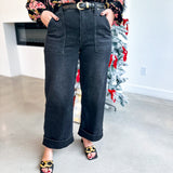 Vervet - High Rise Black Cuffed Wide Leg Jeans-400 Pants-VEVERT BY FLYING MONKEY-July & June Women's Fashion Boutique Located in San Antonio, Texas