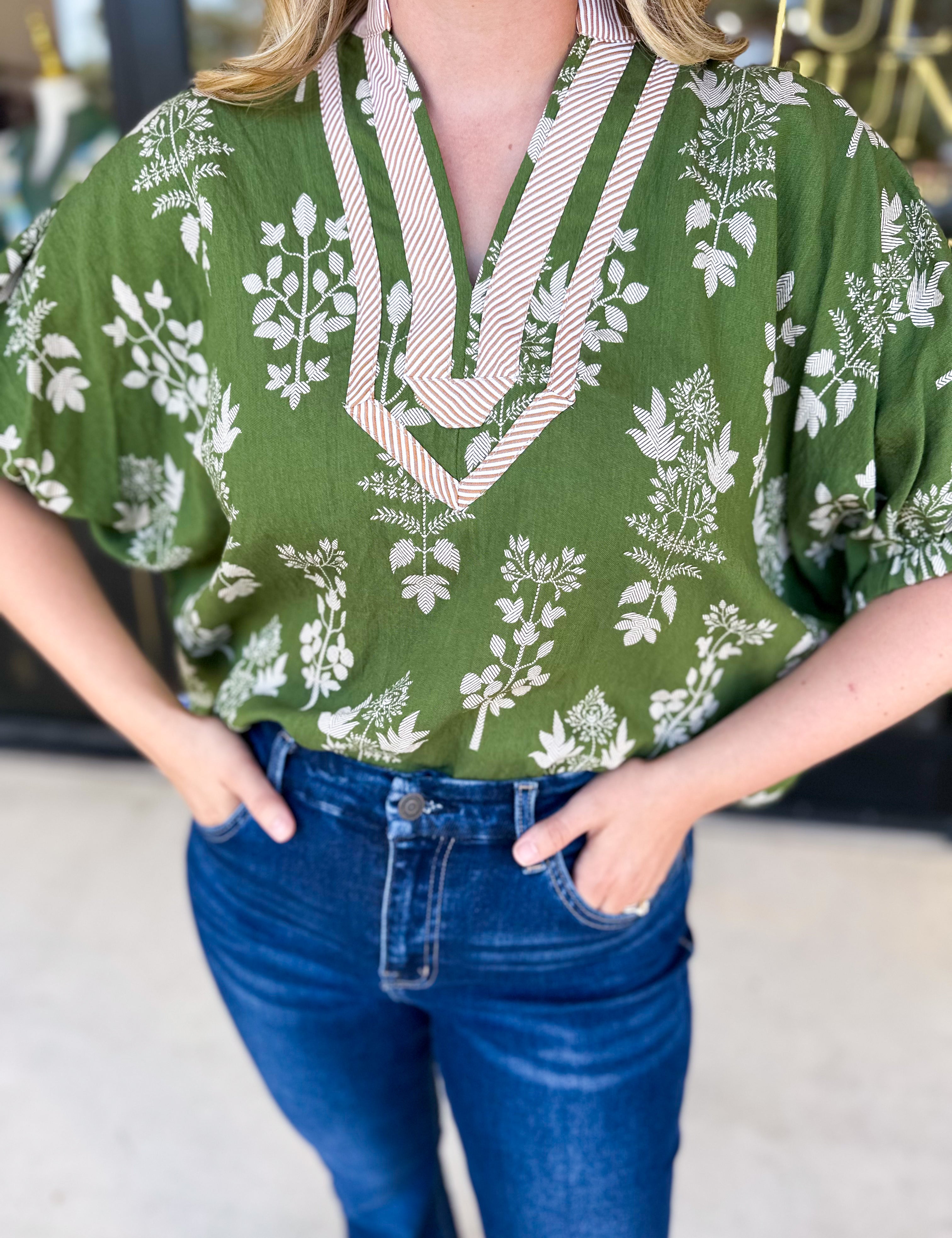 The Frankie Blouse - Olive-200 Fashion Blouses-ENTRO-July & June Women's Fashion Boutique Located in San Antonio, Texas