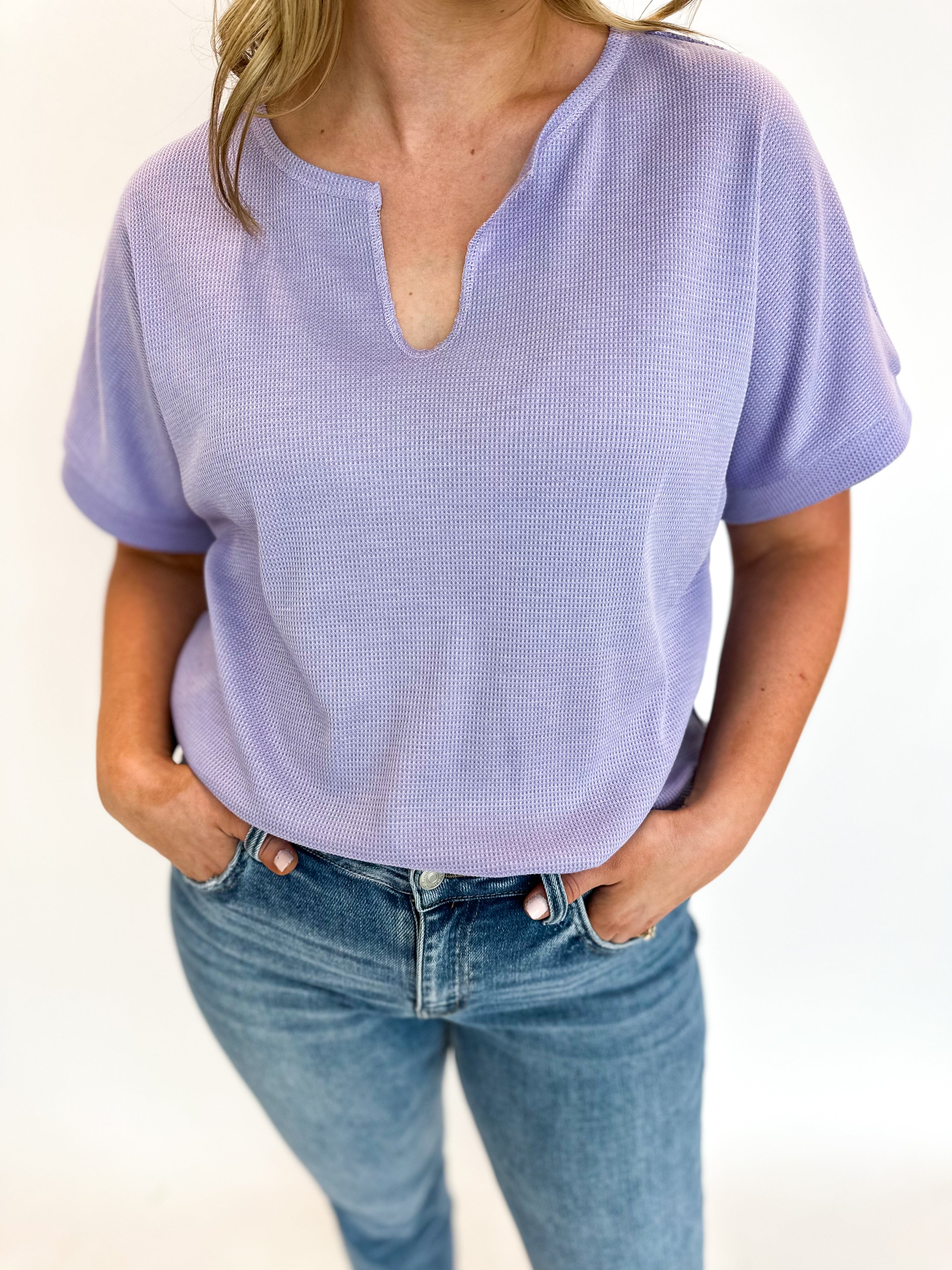 Casual V-Neck Tee - Lavender-210 Casual Blouses-JODIFL-July & June Women's Fashion Boutique Located in San Antonio, Texas