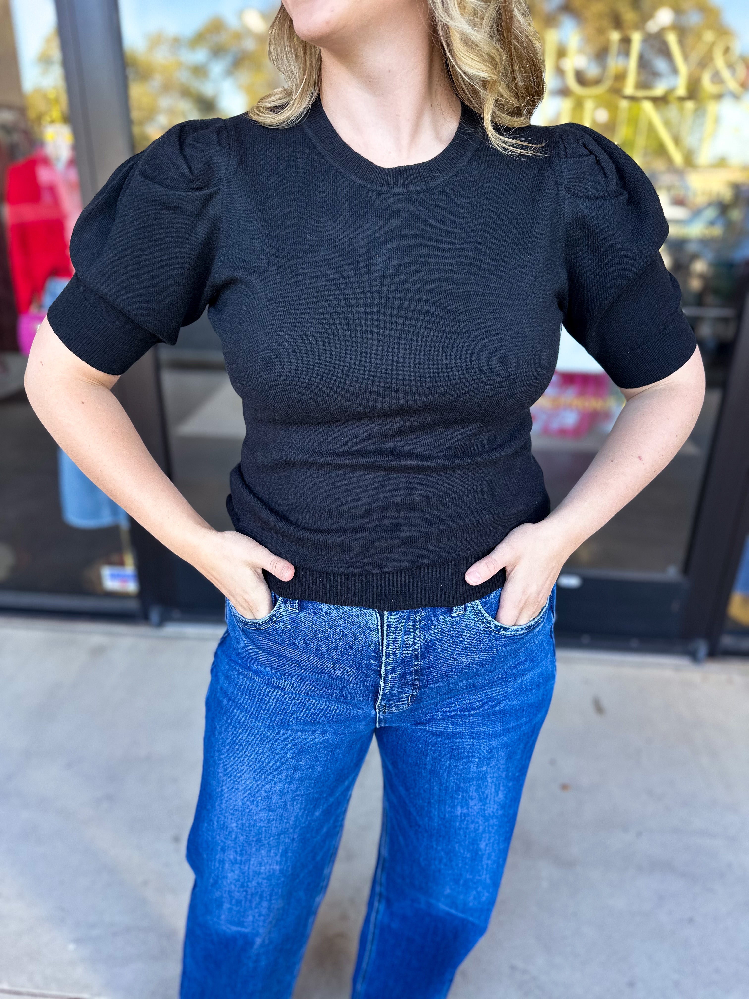 Pink Friday Doorbuster - Chic Short Sleeve Sweater Top - Black - ONLINE-PINK FRIDAY DOORBUSTERS-ZENANA-July & June Women's Fashion Boutique Located in San Antonio, Texas