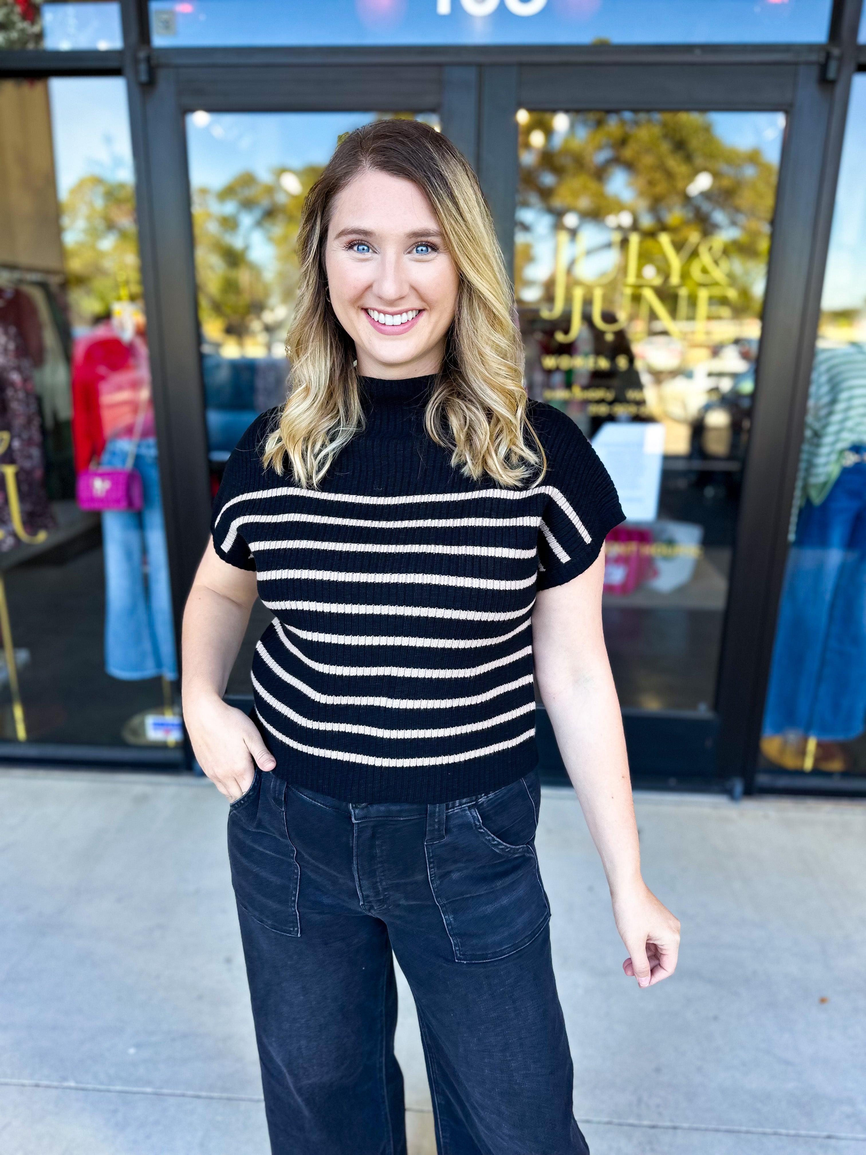 Pink Friday Doorbuster - Mock Neck Knit Sweater Top - Black - ONLINE-PINK FRIDAY DOORBUSTERS-BLU PEPPER-July & June Women's Fashion Boutique Located in San Antonio, Texas