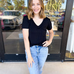 Essential V-Neck Tee - Black-210 Casual Blouses-ADRIENNE-July & June Women's Fashion Boutique Located in San Antonio, Texas