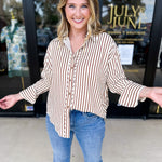Casual Cute Button Down Blouse - Brown-200 Fashion Blouses-ENTRO-July & June Women's Fashion Boutique Located in San Antonio, Texas
