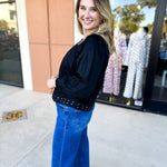 Studded Black Blouse-200 Fashion Blouses-TCEC-July & June Women's Fashion Boutique Located in San Antonio, Texas