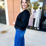 Studded Black Blouse-200 Fashion Blouses-TCEC-July & June Women's Fashion Boutique Located in San Antonio, Texas