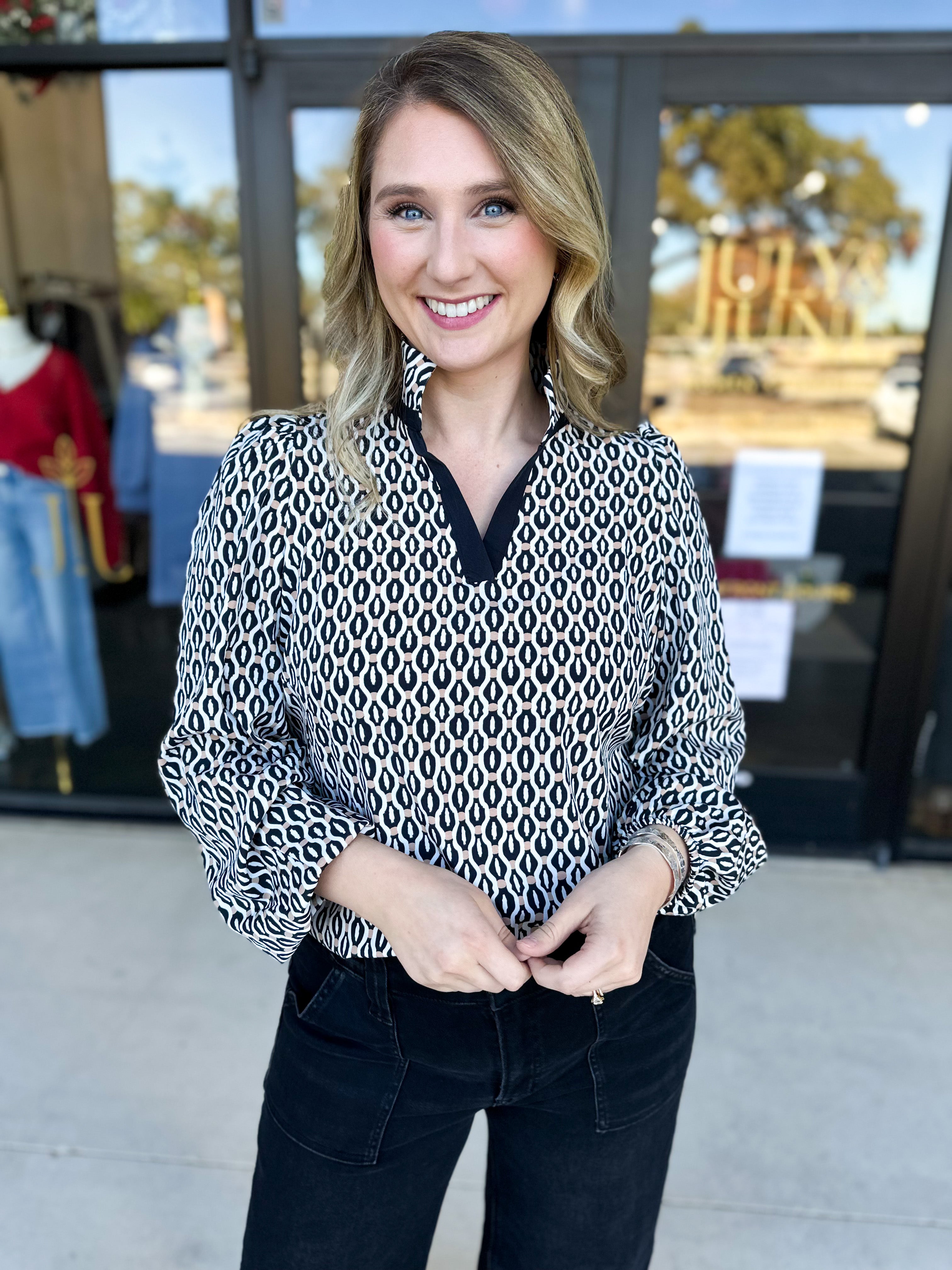 Mary Square- The Kayla High Notes Blouse-200 Fashion Blouses-MARY SQUARE-July & June Women's Fashion Boutique Located in San Antonio, Texas