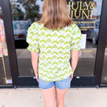 Chartreuse Floral Blouse-200 Fashion Blouses-ENTRO-July & June Women's Fashion Boutique Located in San Antonio, Texas