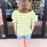 Chartreuse Floral Blouse-200 Fashion Blouses-ENTRO-July & June Women's Fashion Boutique Located in San Antonio, Texas