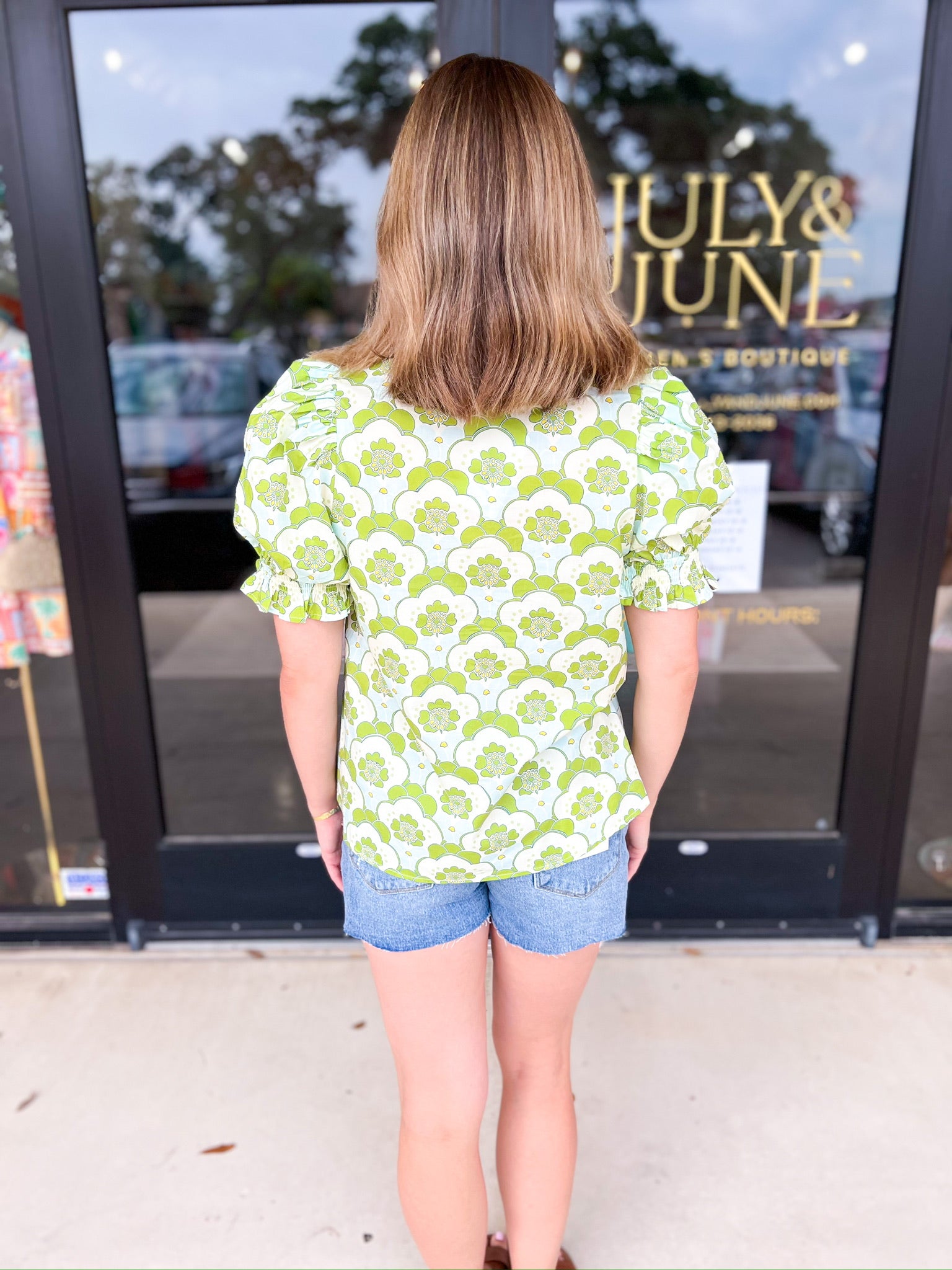 Chartreuse Floral Blouse-200 Fashion Blouses-ENTRO-July & June Women's Fashion Boutique Located in San Antonio, Texas