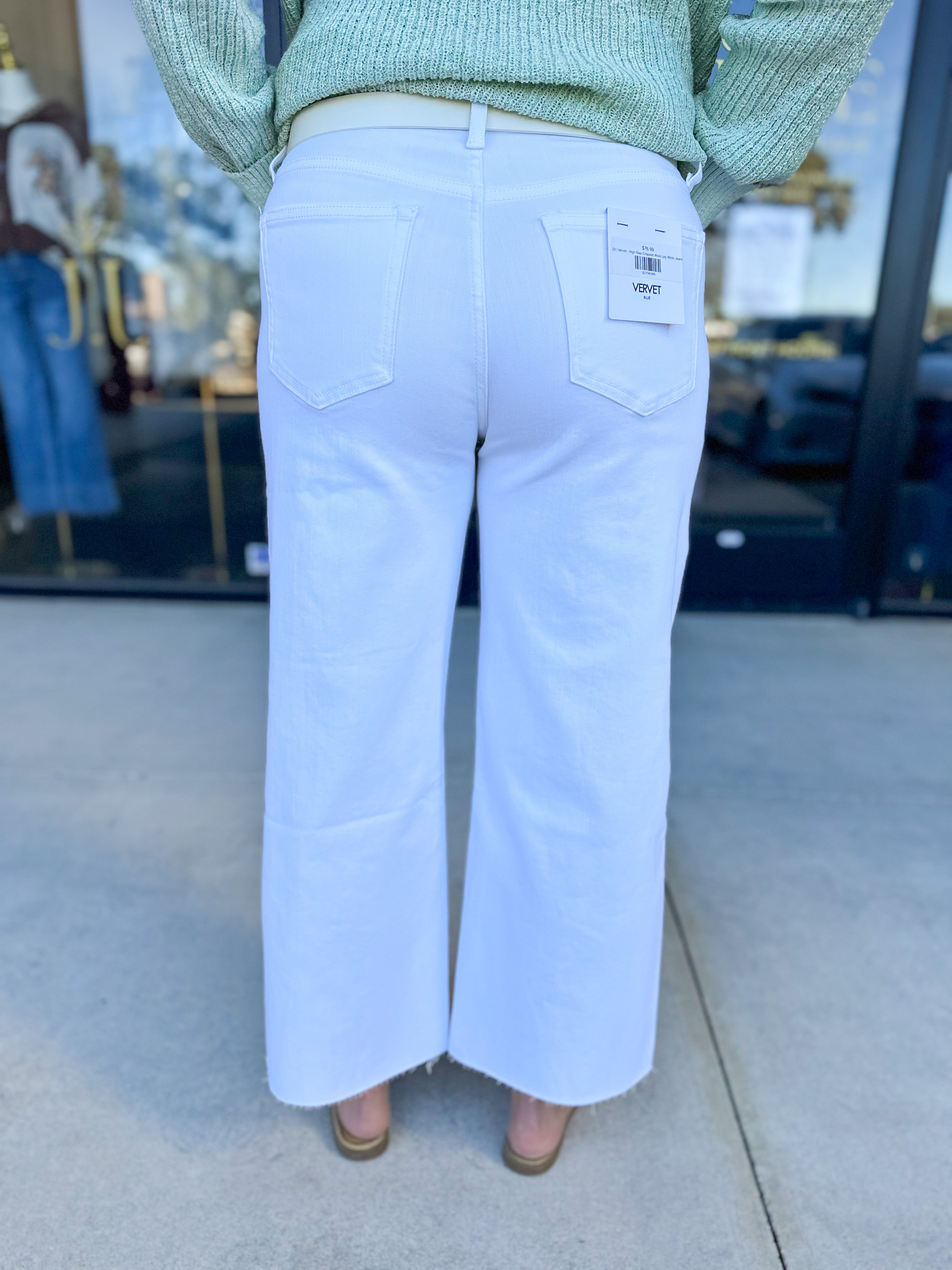 Vervet - High Rise Cropped Wide Leg White Jeans-400 Pants-VEVERT BY FLYING MONKEY-July & June Women's Fashion Boutique Located in San Antonio, Texas