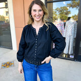 Studded Black Blouse-200 Fashion Blouses-TCEC-July & June Women's Fashion Boutique Located in San Antonio, Texas